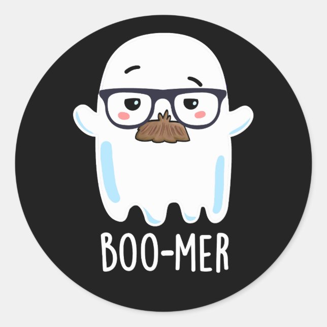 Sticker Rond Boo-mer Funny Moyen Age Ghost Pun Dark BG (Devant)