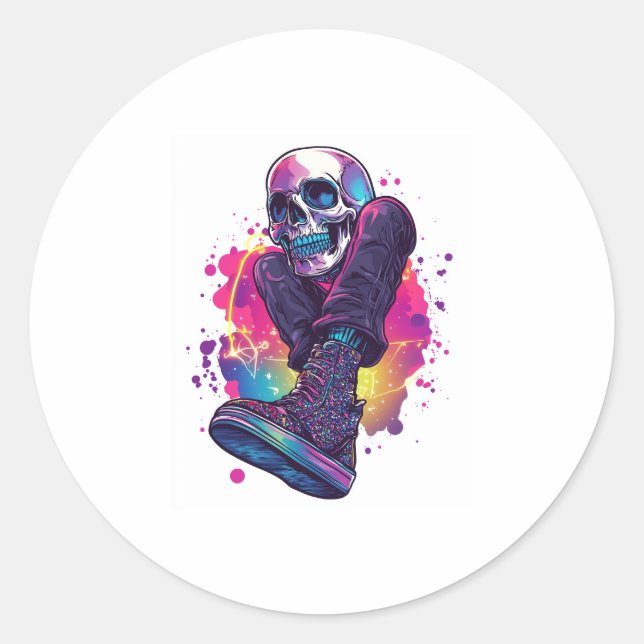 Sticker Rond Boogie Bones - Drôle les années 70 Disco Skull (Devant)