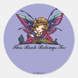 Sticker Rond Bookworm Library Fairy Imaginaire Art Bookplate