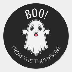 Sticker Rond Boom Halloween Ghost Texte Personnalisé Noir Et Bl