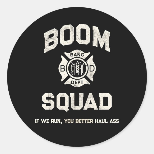 Sticker Rond Boom Squad Fireworks Technicien Pompier Bang D (Devant)