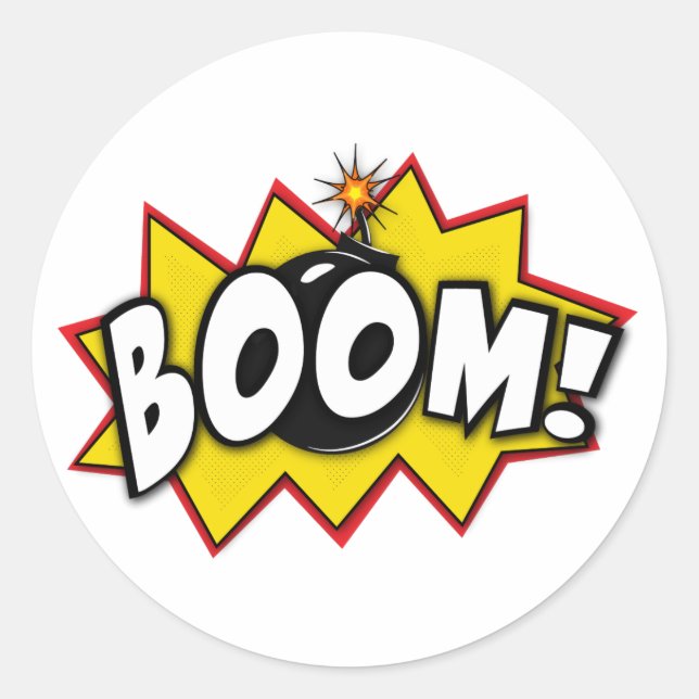 Sticker Rond Boom Superhero Comic Action Mots (Devant)