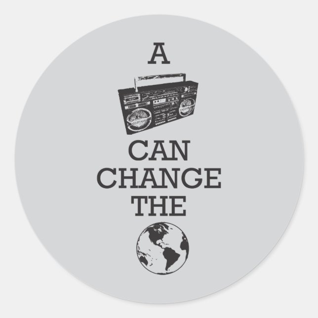 Sticker Rond Boombox peut changer le monde (Devant)