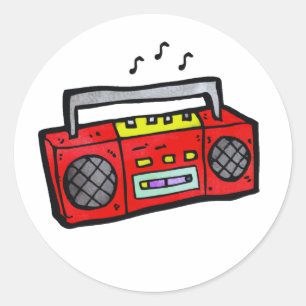 Sticker Rond Boombox radio rétro