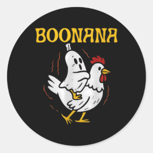 Sticker Rond Boonana à cheval sur un poulet fantôme d'Halloween