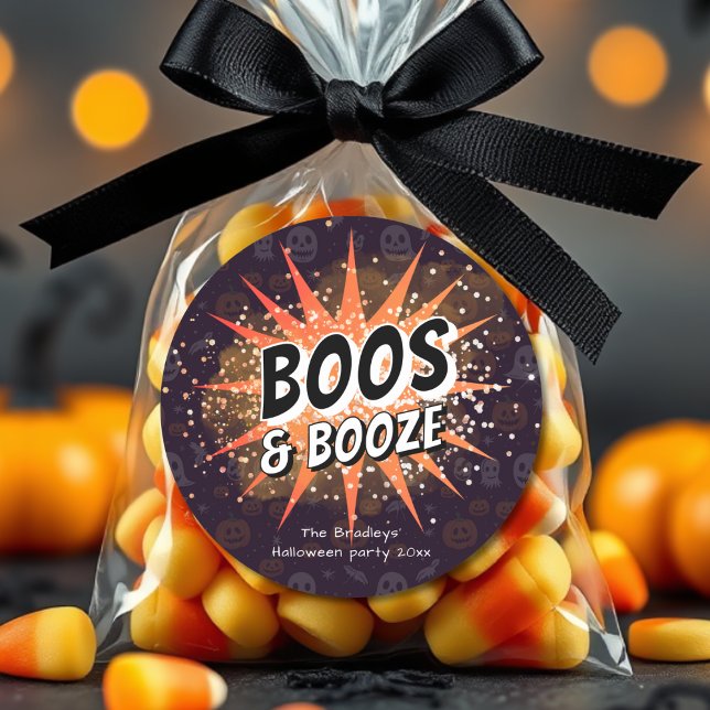 Sticker Rond Boos & Booze Adulte Halloween Favoriser (Créateur téléchargé)