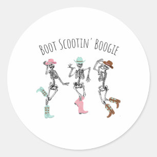 Sticker Rond Boot Scootin Boogie Skeletons Danser Western Hall
