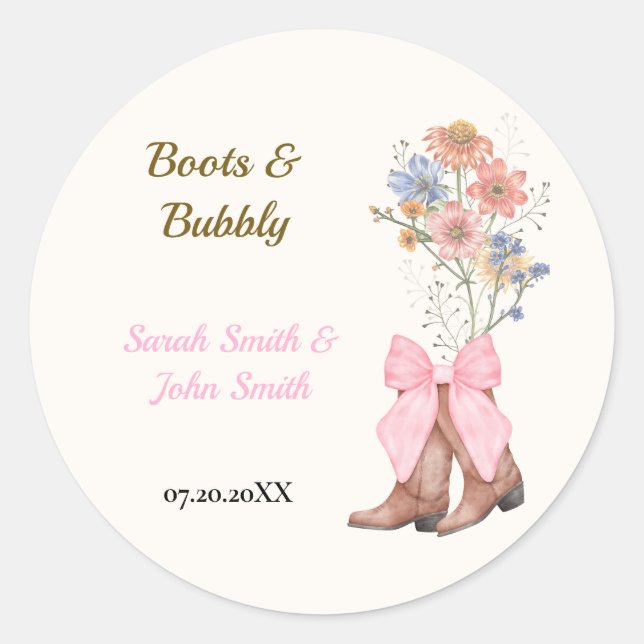 Sticker Rond Boots and Bubbly Bridal Shower (Devant)