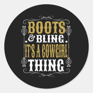 Sticker Rond Boots Bling C'Est Une Chose Vache Western Country 