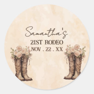 Sticker Rond Boots & Blush Rustique Anniversaire 21 ans Cowgirl
