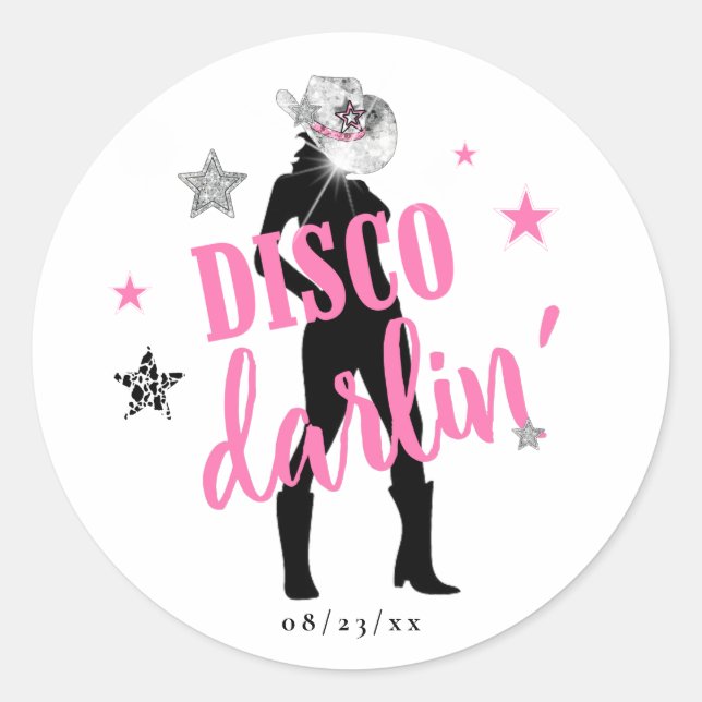 Sticker Rond Boots 'n Bling Bachelorette Disco Darlin' ID925  (Devant)