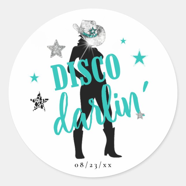 Sticker Rond Boots 'n Bling Disco Darlin' Turquoise ID925  (Devant)