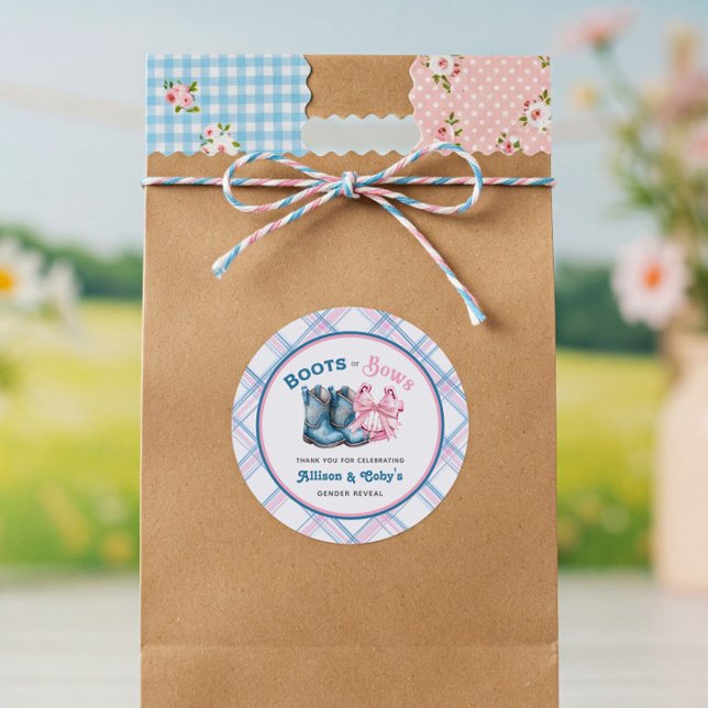 Sticker Rond Boots or Bows Western Genre Reveve (Boots or Bows Gender Reveal Stickers)