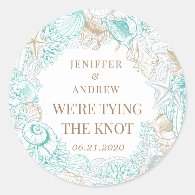 Sticker Rond bord de mer enregistrer la date monogramme (Devant)