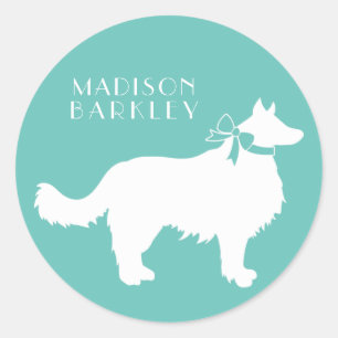 Sticker Rond Bordure Collie Chien Chien Chien Puppy