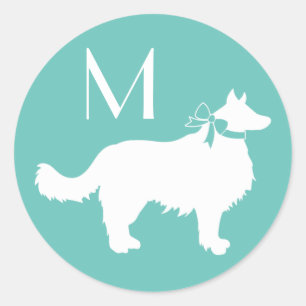 Sticker Rond Bordure Collie Chien Chien Chien Puppy