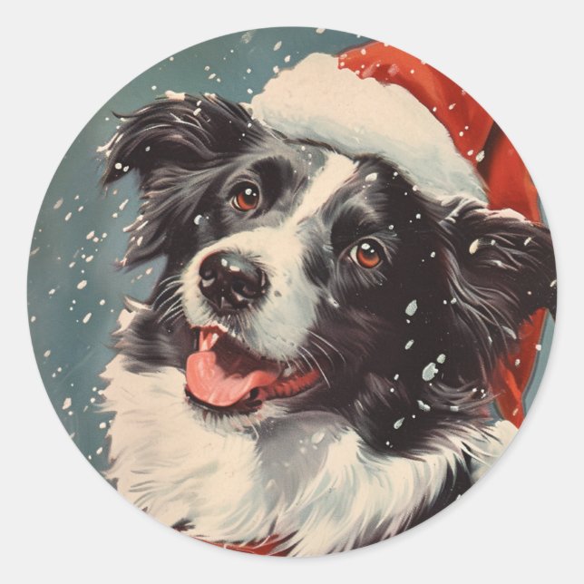 Sticker Rond Bordure Collie Noël (Devant)