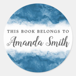 Sticker Rond Bordure d'aquarelle bleue ce livre appartient à