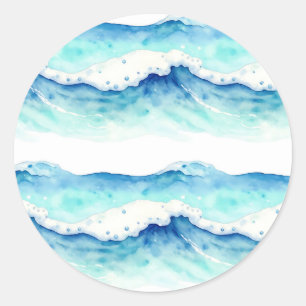 Sticker Rond Bordure de vagues océaniques à l'aquarelle