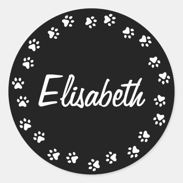 Sticker Rond Bordure d'empreinte nom personnalisé noir et blanc (Devant)