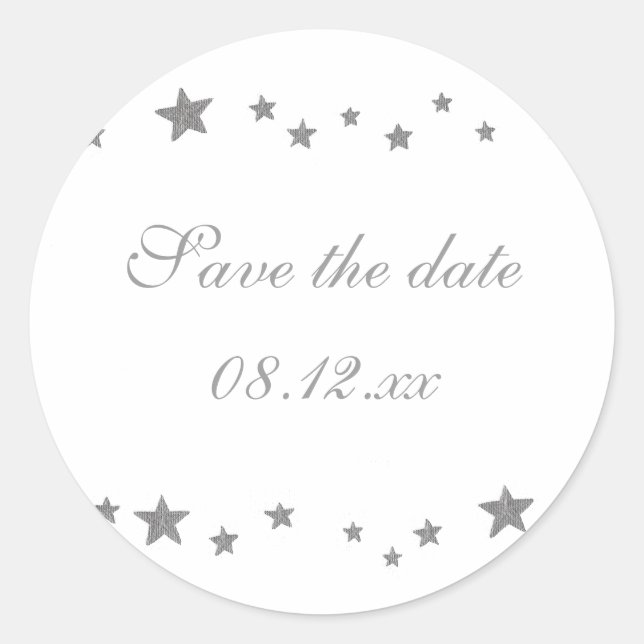 Sticker Rond Bordure des étoiles d'argent, Enregistrer la date  (Devant)