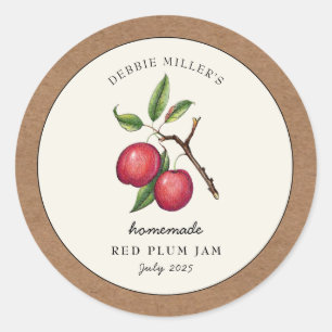 Sticker Rond Bordure en papier kraft pour confiture de prunes r