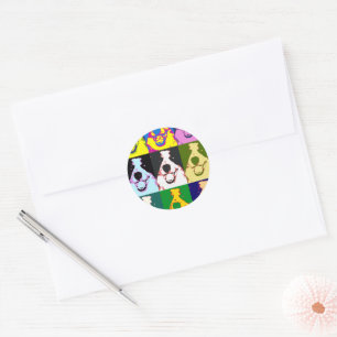 Sticker Rond Bordure rétro colorée Collie Pop Art