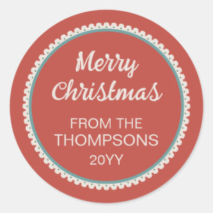 Sticker Rond Bordure rouge festonnée Joyeux Noël