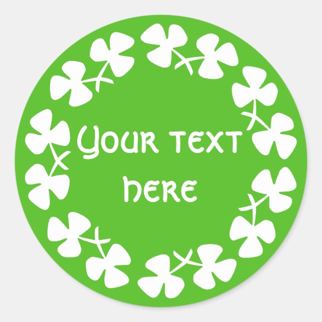 Sticker Rond Bordure Shamrock blanche Ajouter un texte (Devant)
