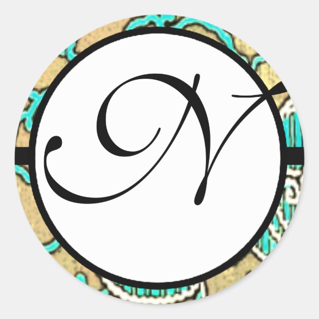 Sticker Rond Bordures bleues Mariages Monogrammes (Devant)