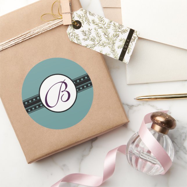 Sticker Rond Bordures étoiles Mariage Monogramme (Cadeaux)