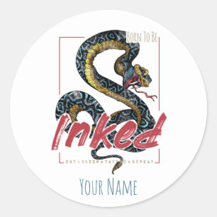 Sticker Rond Born To Be Inked Tattoo