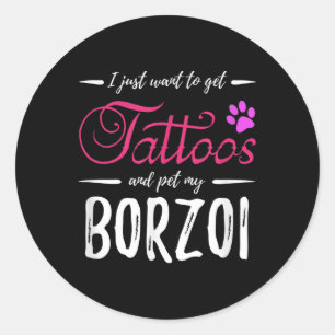 Sticker Rond Borzoi Amoureux des chiens Tattoo drôle Chien mama