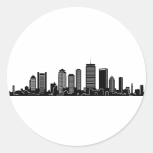 Sticker Rond BOSTON Massachusetts USA City Skyline Silhouette