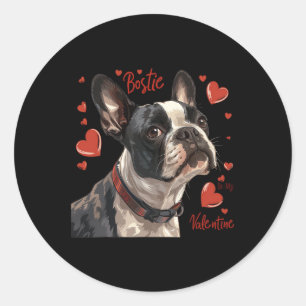 Sticker Rond Boston Terrier Est Mon Valentine Mignonne Propriét