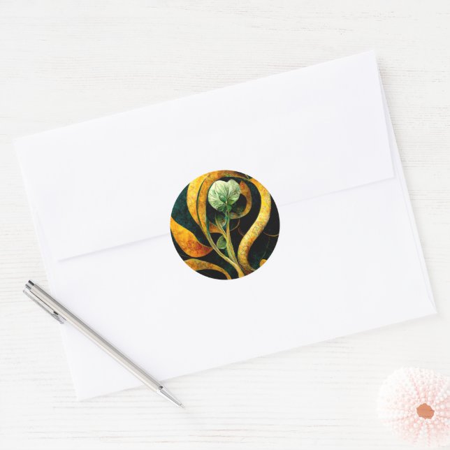 Sticker Rond Botanical Orchid Greens & Golds (Enveloppe)