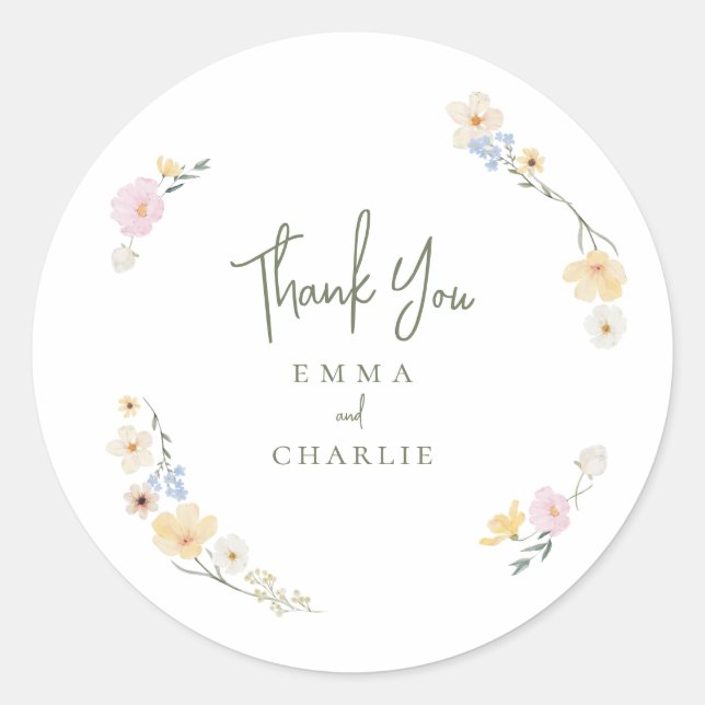 Sticker Rond Botanique Boho fleurs Script mariage (Devant)