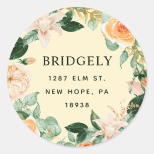 Sticker Rond Botanique Boho Pastel Jaune Floral Adresse de reto