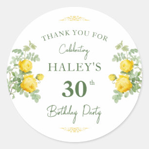Sticker Rond Botanique Chic Fleur Jaune & Vert 30e Anniversaire