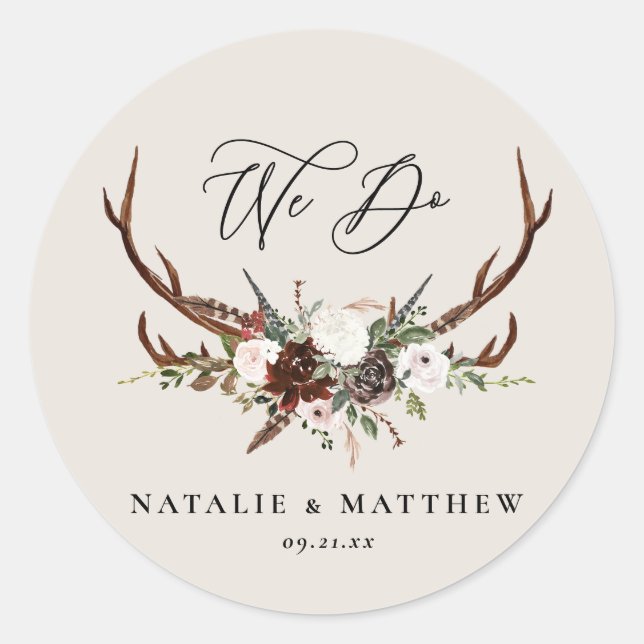 Sticker Rond botanique fleurie rustique mariage personnalisé (Devant)