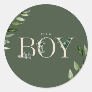 Sticker Rond Botanique Floral Letting vert Beige Boy Baby