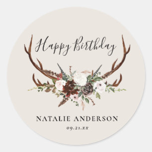 Sticker Rond botanique florale rustique anniversaire personnali