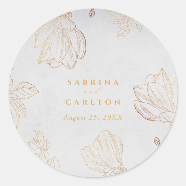 Sticker Rond Botanique moderne Golden Nature Floral Mariage (Devant)