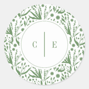 Sticker Rond Botaniques classiques élégants en Mariage vert Sag