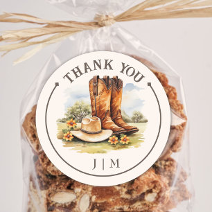 Sticker Rond Bottes de cow-boy de pays occidental Mariage rusti