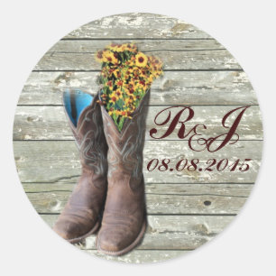 Sticker Rond bottes de cowboy mariage campagnard occidental mer