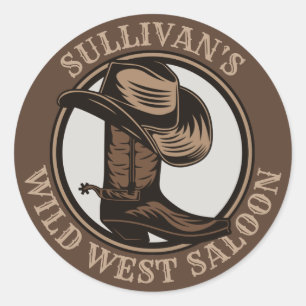Sticker Rond Bottes de cowboy Occidentales Wild West personnali
