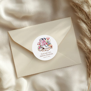 Sticker Rond Bottes de cowgirl côtières rose bohème pour une do