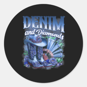 Sticker Rond Bottes de cowgirl occidentales country en denim et