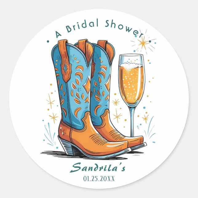 Sticker Rond Bottes et bulles Western à main levée (Devant)